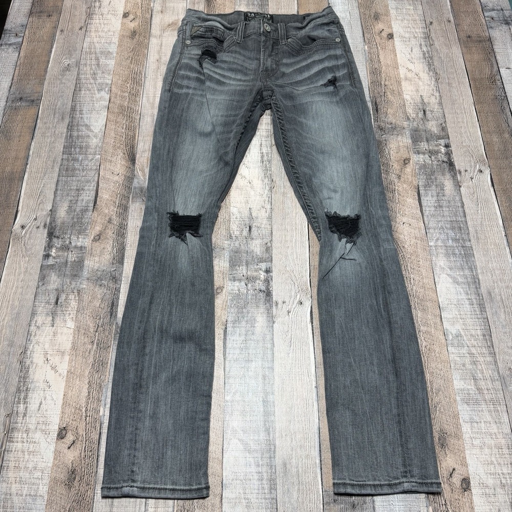 Salvage Supply Co Buckle Jeans Mens 29 Gray Distressed Slim Havoc Straight Y2K